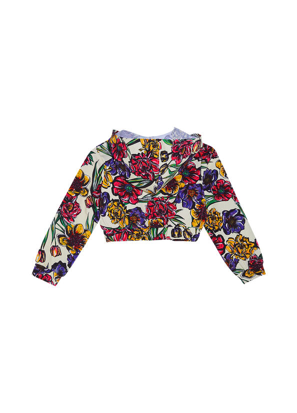 Felpa a fiori con zip e cappuccio
