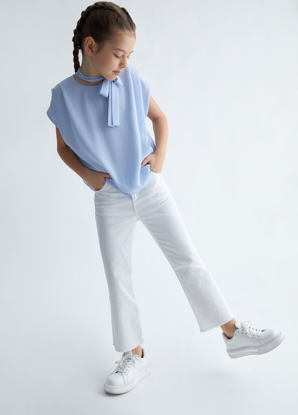 Pantaloni cropped in gabardina