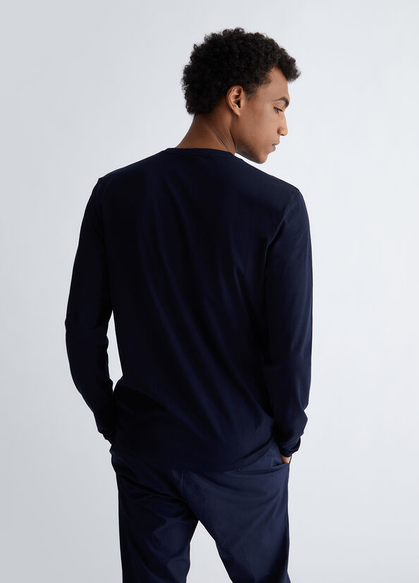 T-shirt blu maniche lunghe