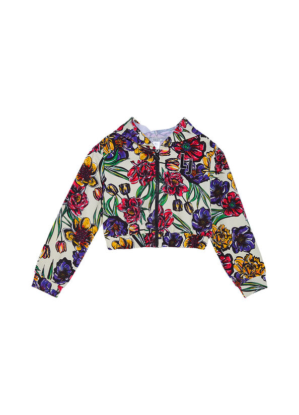 Felpa a fiori con zip e cappuccio