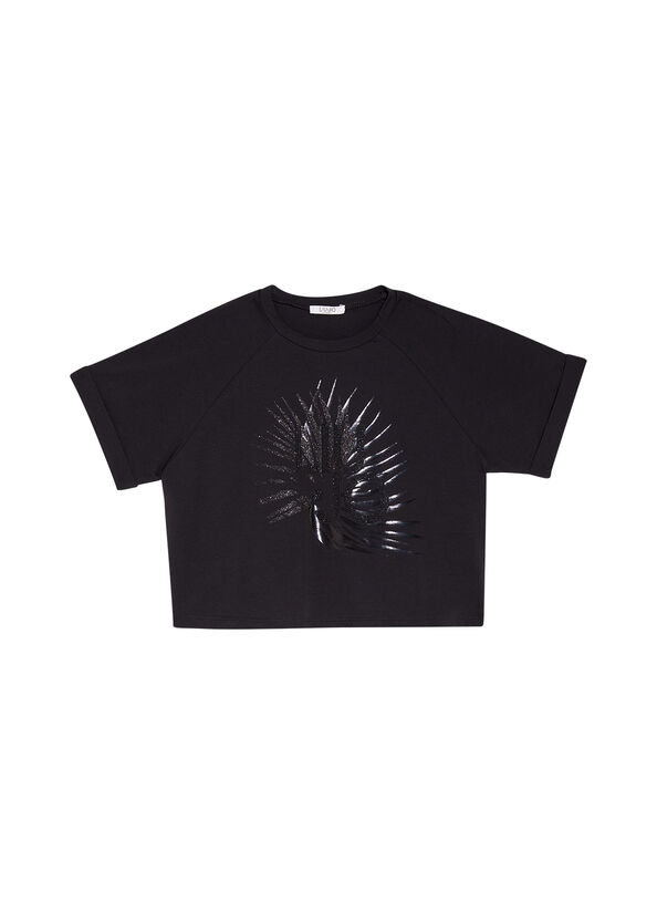 T-shirt con stampa e applicazioni