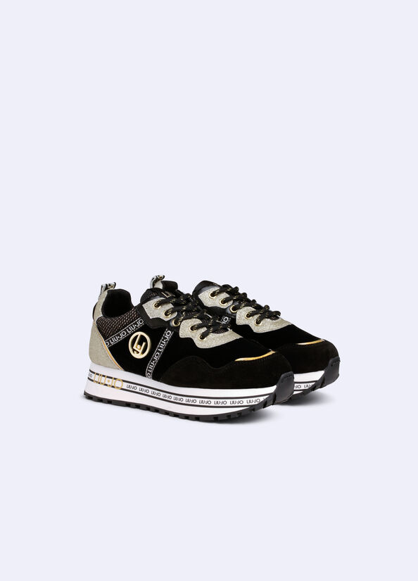 Sneakers platform in velluto e glitter