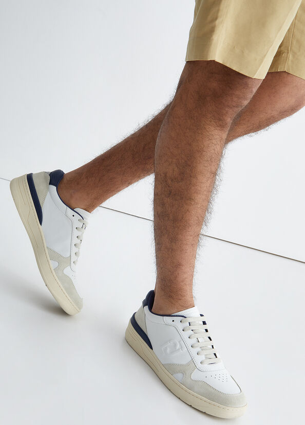 Sneakers blu in pelle e suede