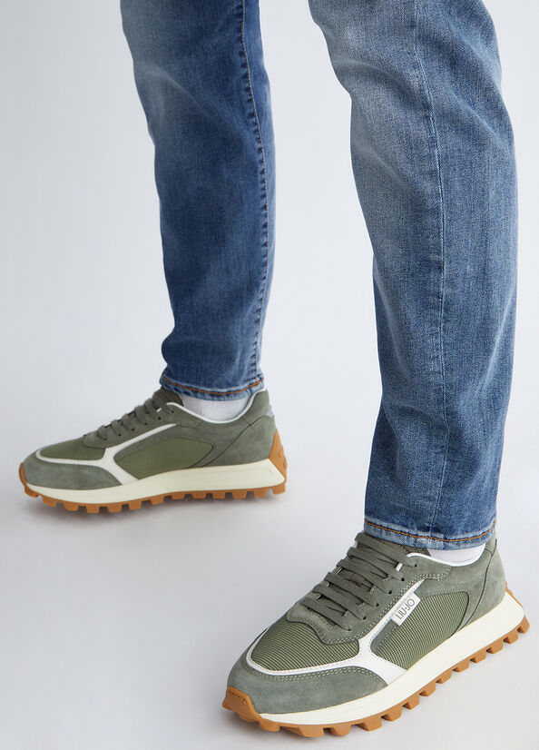 Sneakers blu in suede e mesh