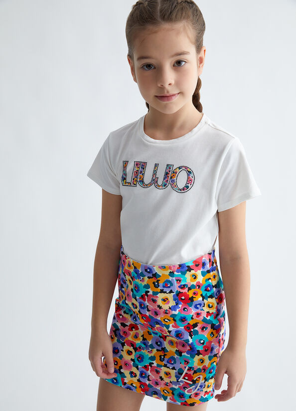 T-shirt con logo e strass