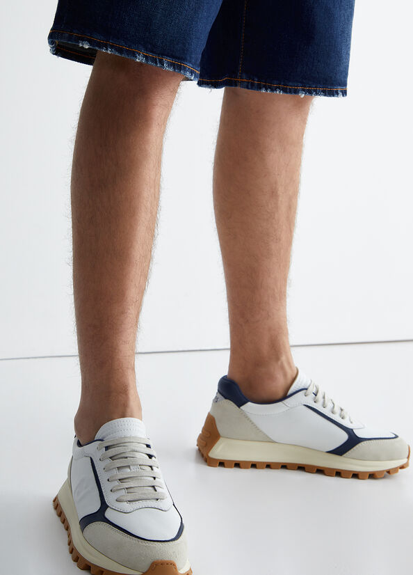Sneakers blu in pelle e suede