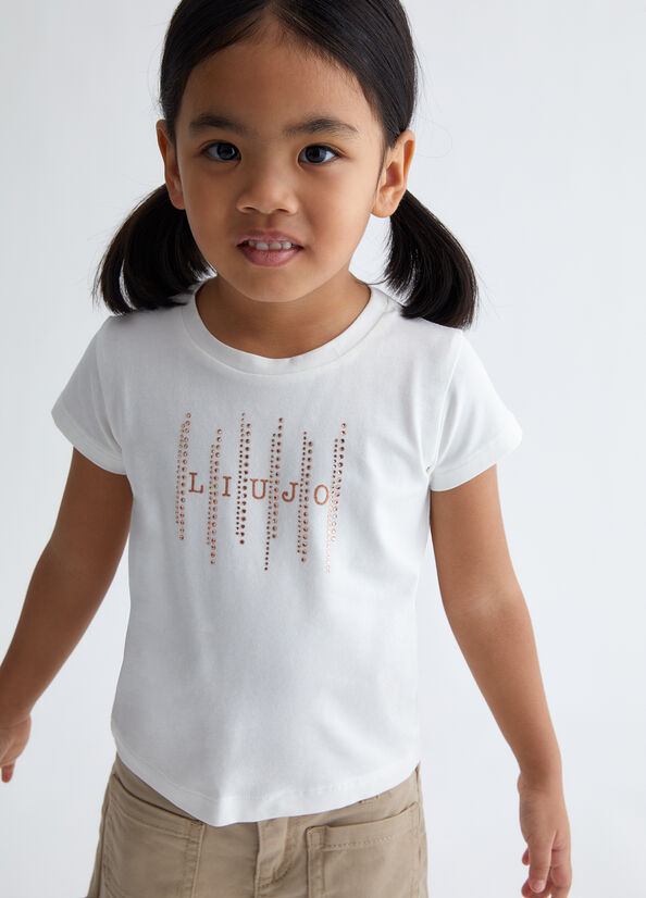 T-shirt con logo e strass