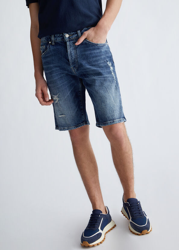 Bermuda jeans uomo con strappi