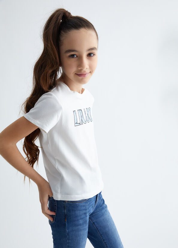 T-shirt con logo e strass
