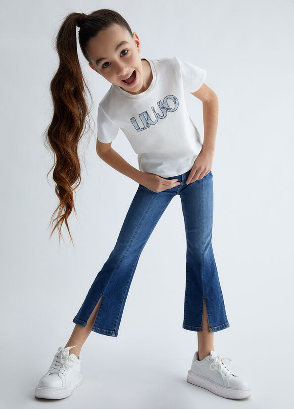 T-shirt con logo e strass