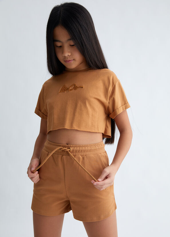 T-shirt cropped con logo
