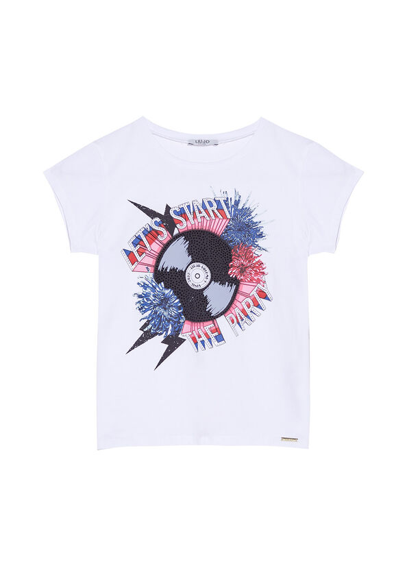 T-shirt con stampa e applicazioni