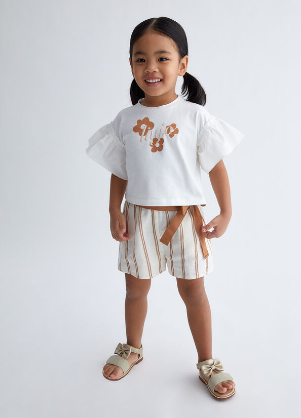 Short a righe in cotone e lino