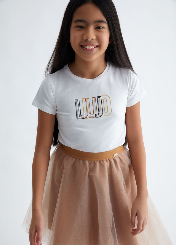 T-shirt con logo e strass