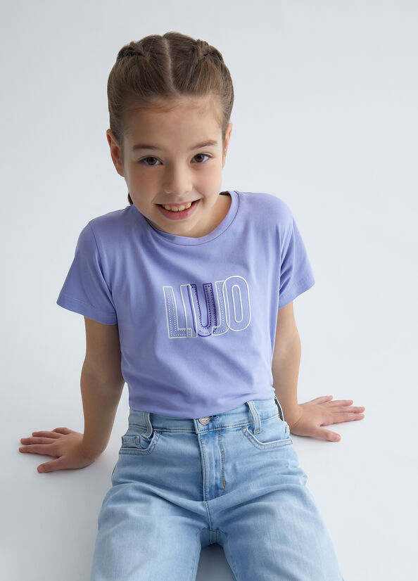T-shirt con logo e strass