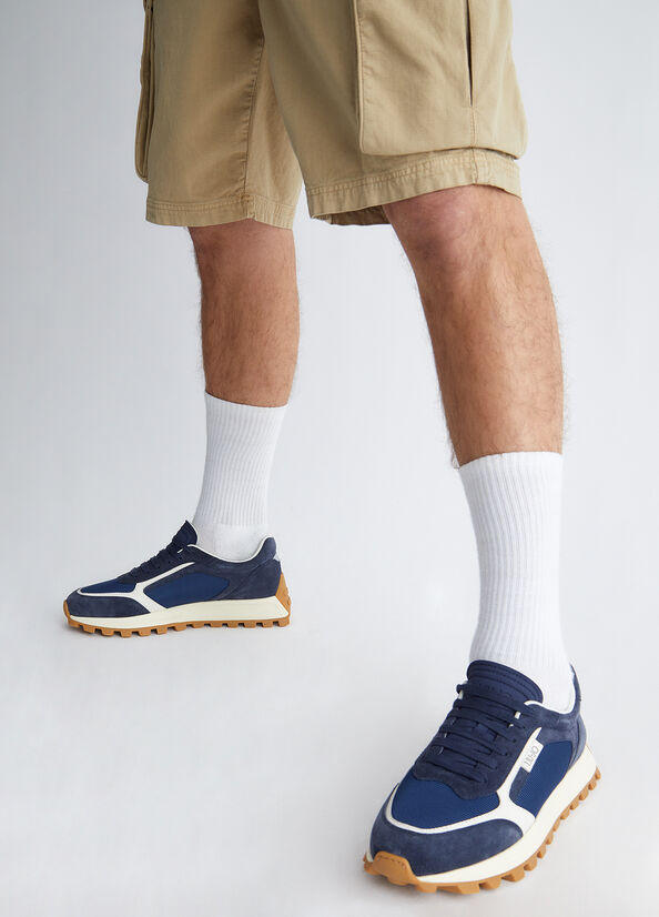 Sneakers blu in suede e mesh