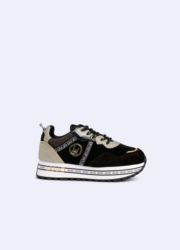 Sneakers platform in velluto e glitter