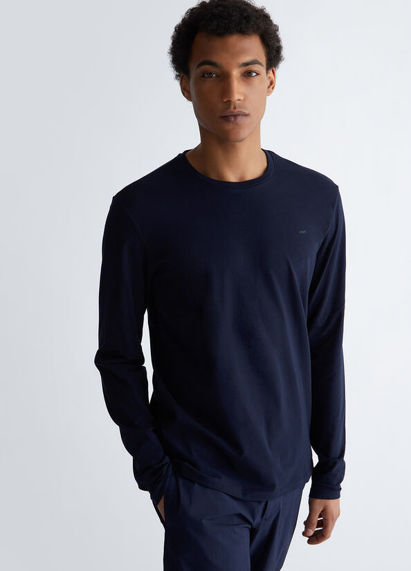 T-shirt blu maniche lunghe
