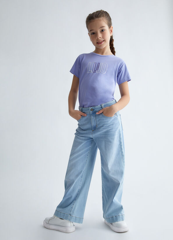 T-shirt con logo e strass