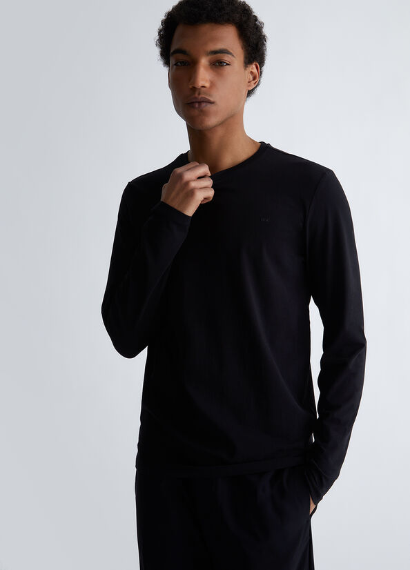 T-shirt nera maniche lunghe