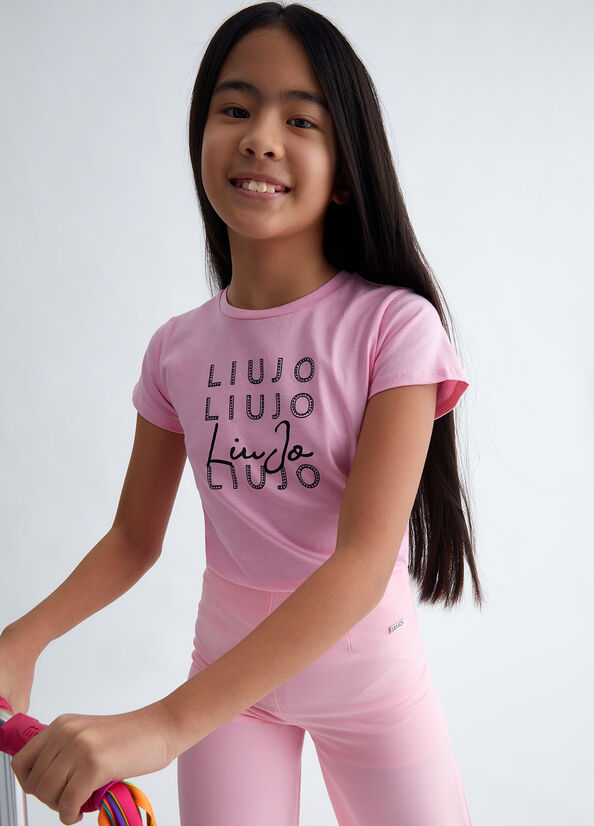 T-shirt con logo e strass