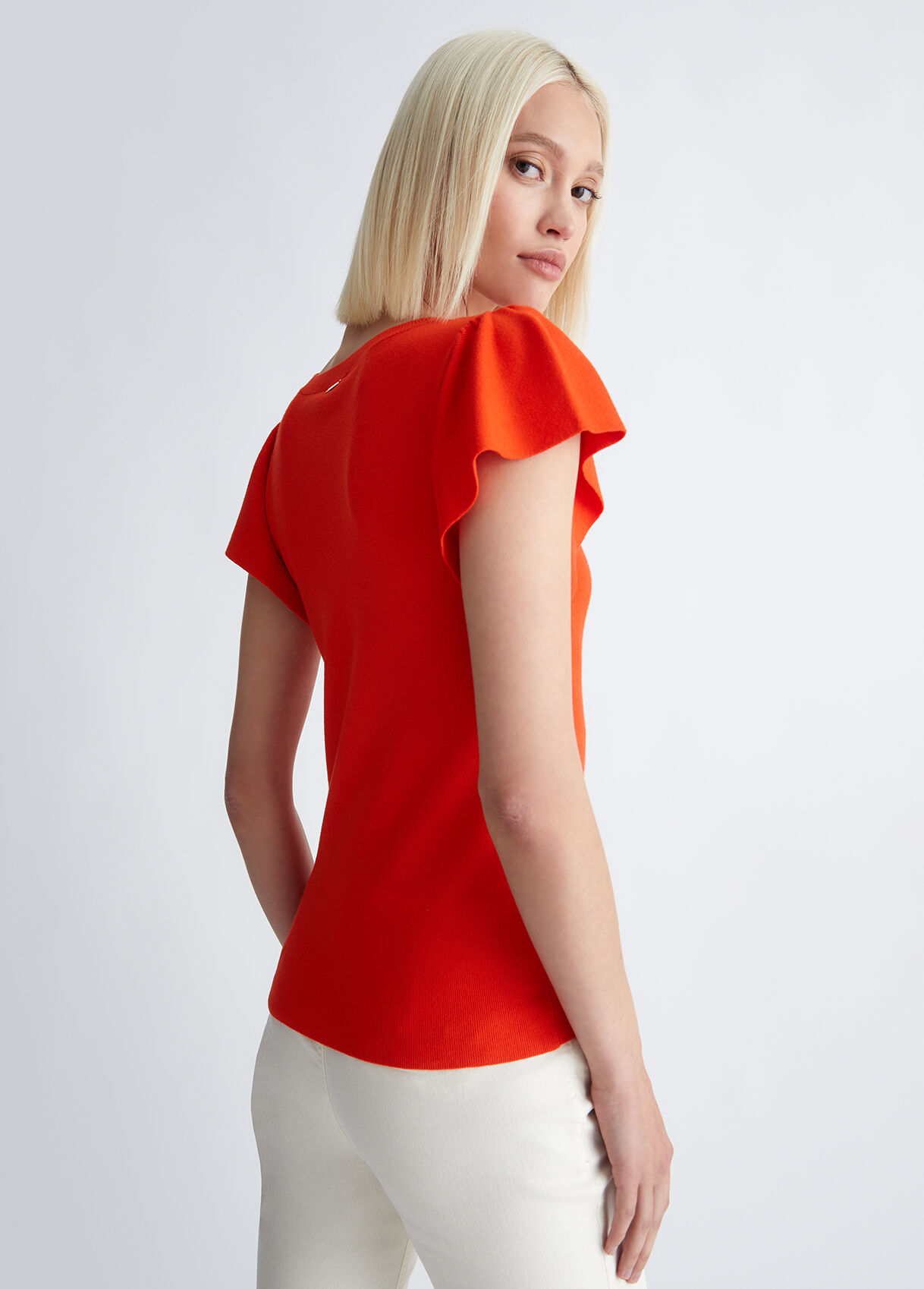Eco-friendly top with flounces