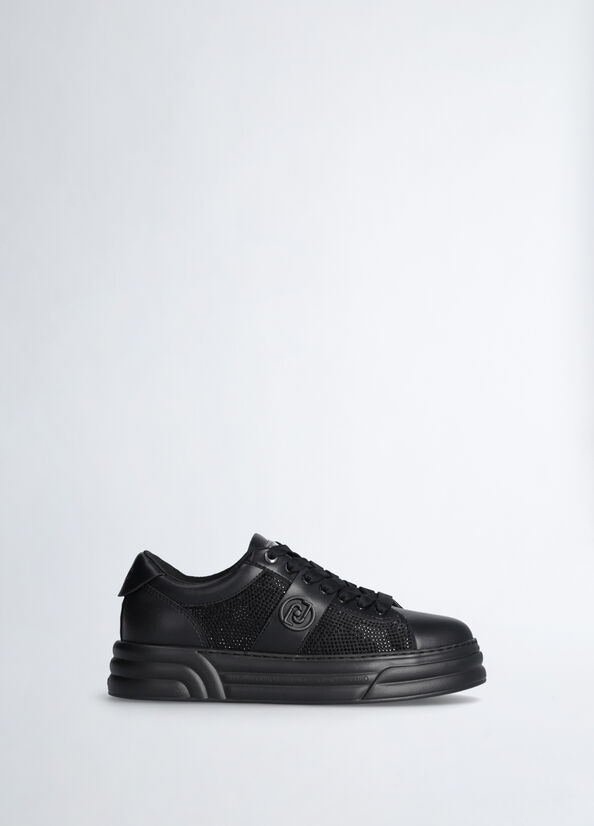 Sneakers platform nere con strass