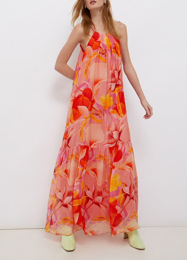 Vestito lungo in chiffon di seta
