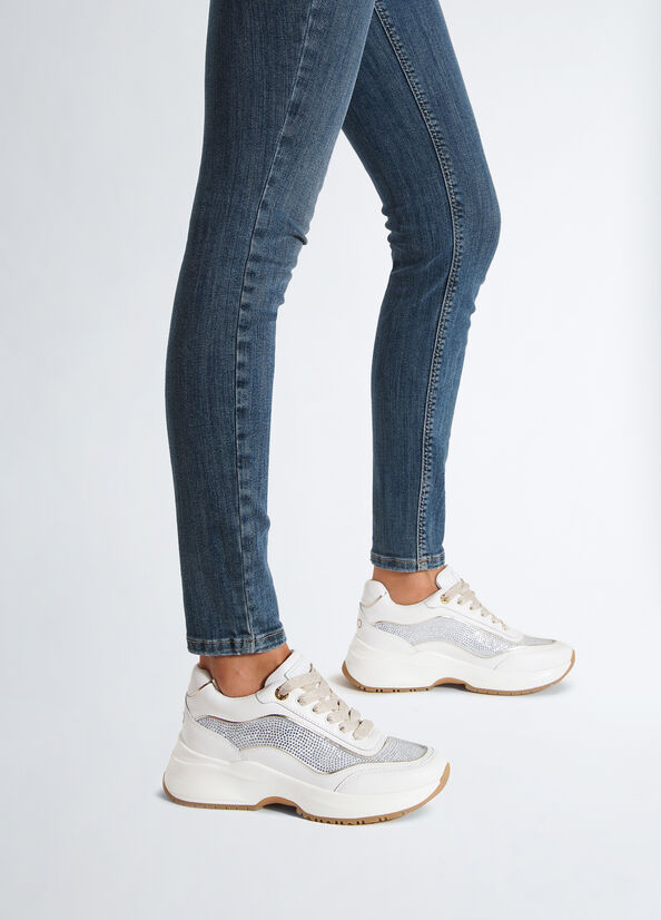 Sneakers in pelle e strass