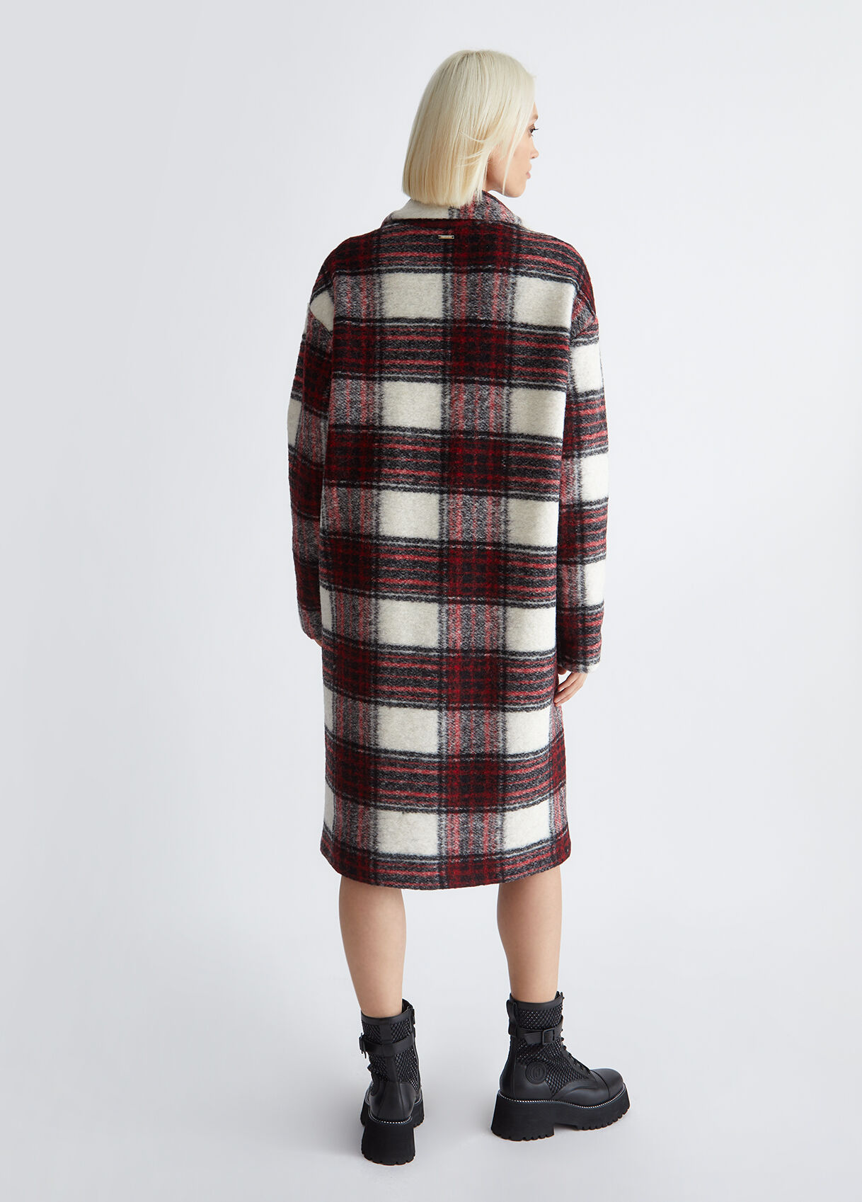 Checked coat with belt