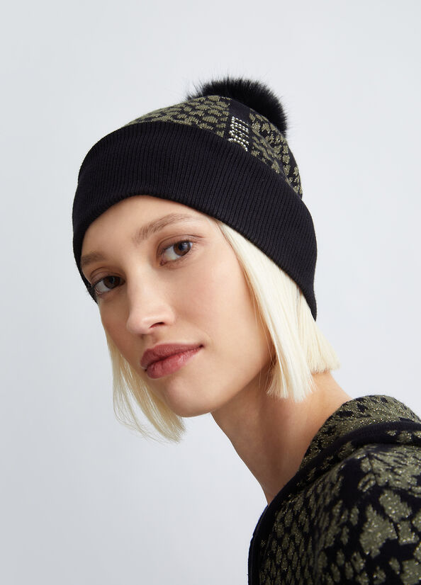Berretto jacquard con pompon