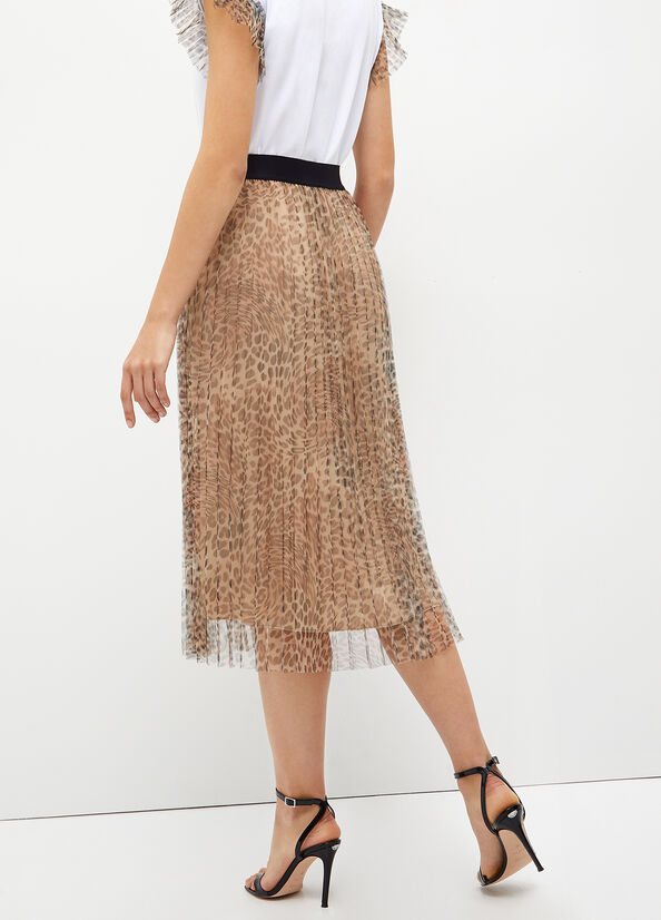 Gonna plissé con stampa animalier