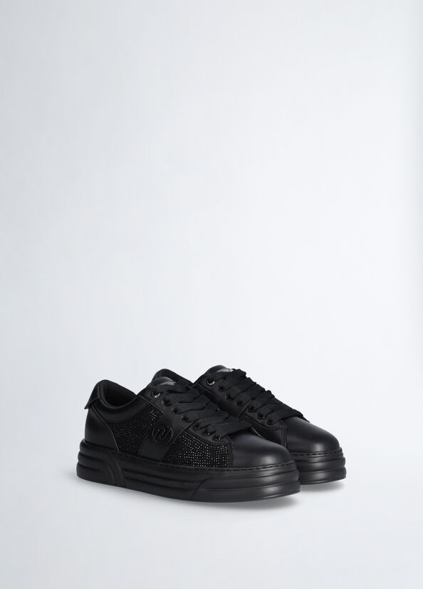 Sneakers platform nere con strass