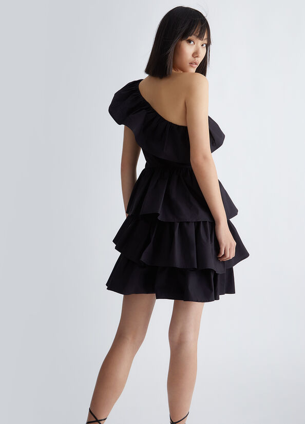 Vestito corto nero monospalla