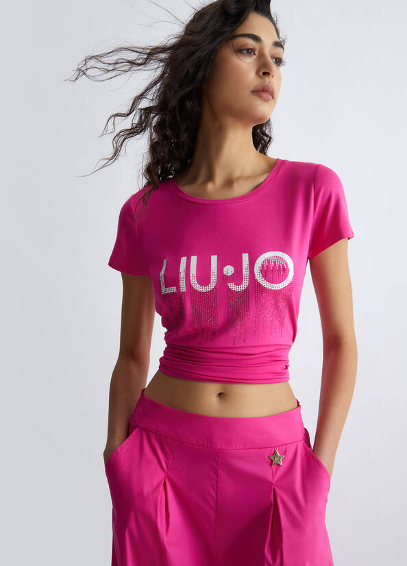 T-shirt con logo e strass
