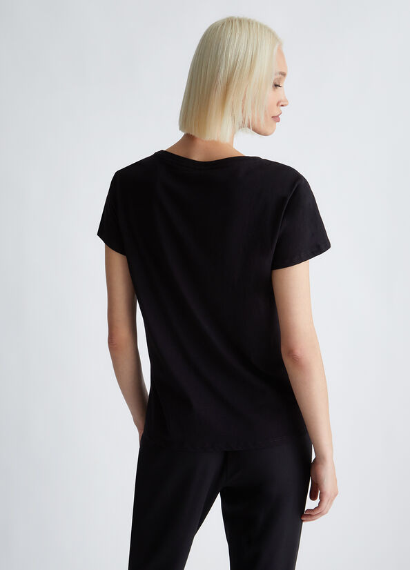 T-shirt con logo e strass