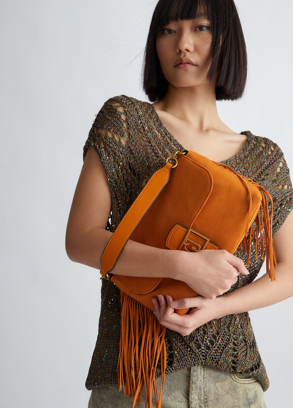 Borsa a mano in suede con frange