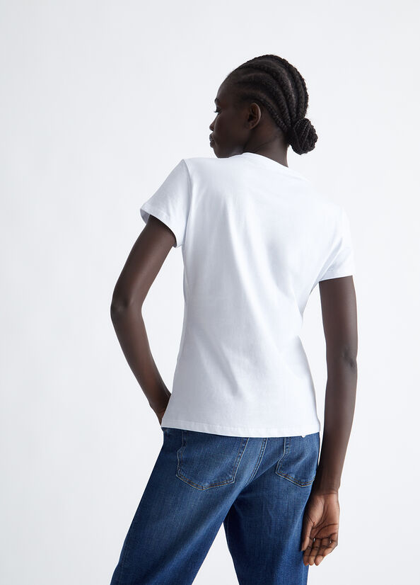 T-shirt con logo e strass