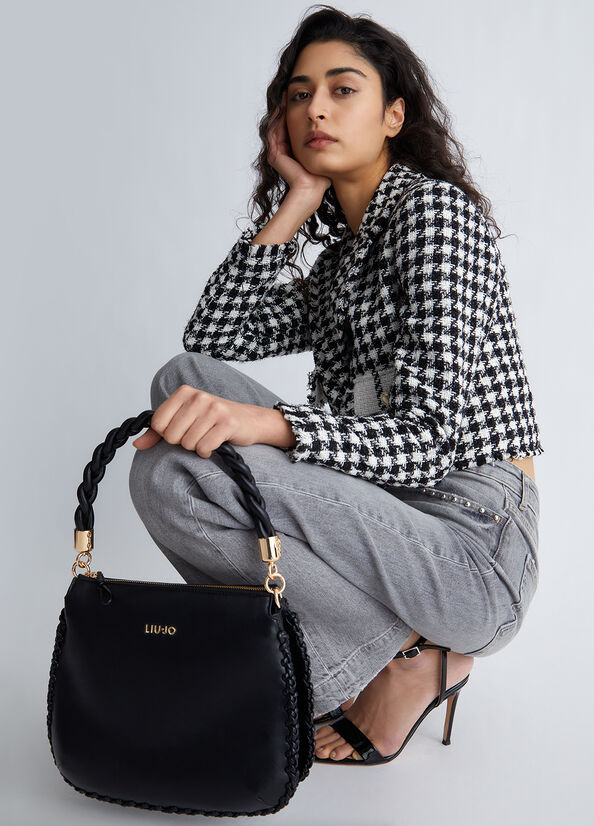 Borsa a mano nera con logo