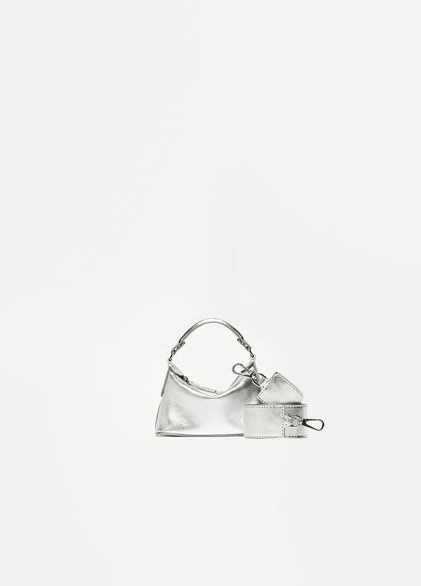 Micro borsa hobo in pelle laminata