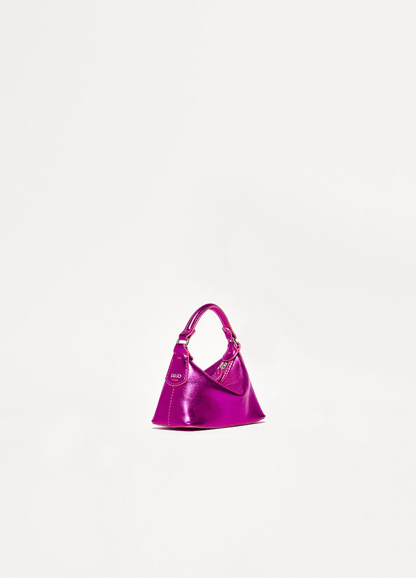 Micro borsa hobo in pelle laminata