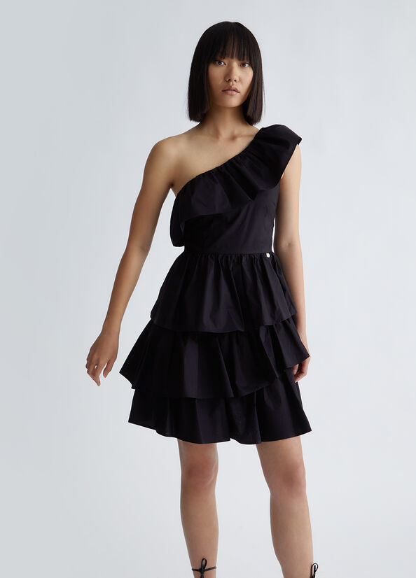 Vestito corto nero monospalla
