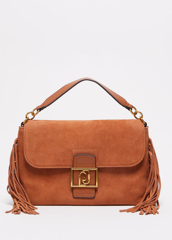 Borsa a mano in suede con frange