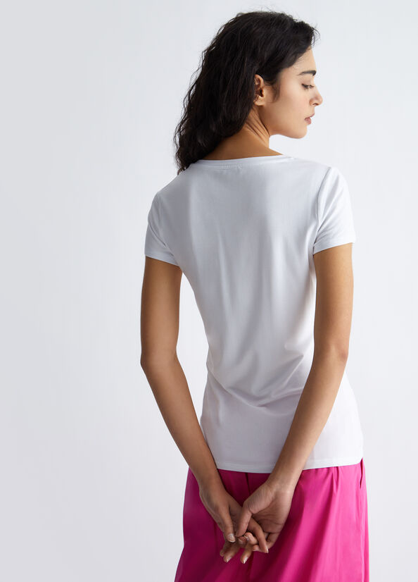 T-shirt con logo e strass
