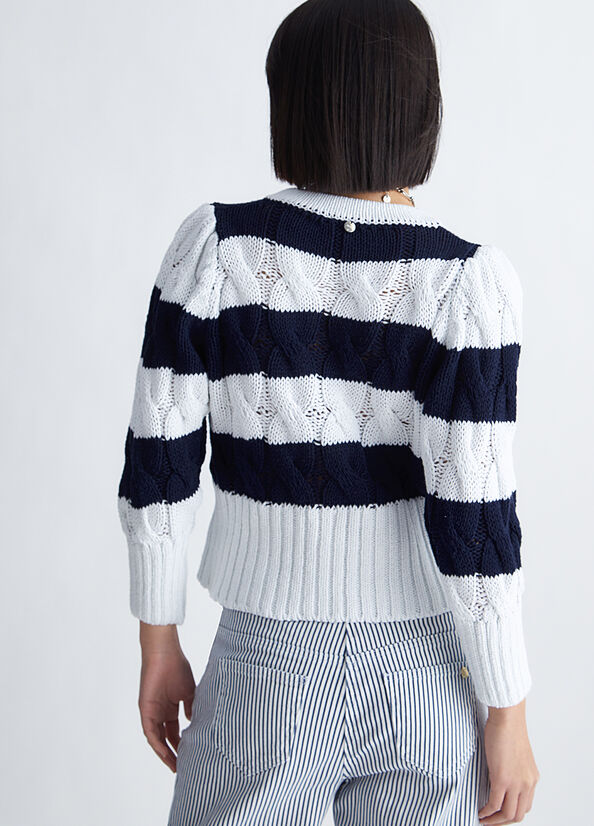 Cardigan a righe con bottoni gioiello