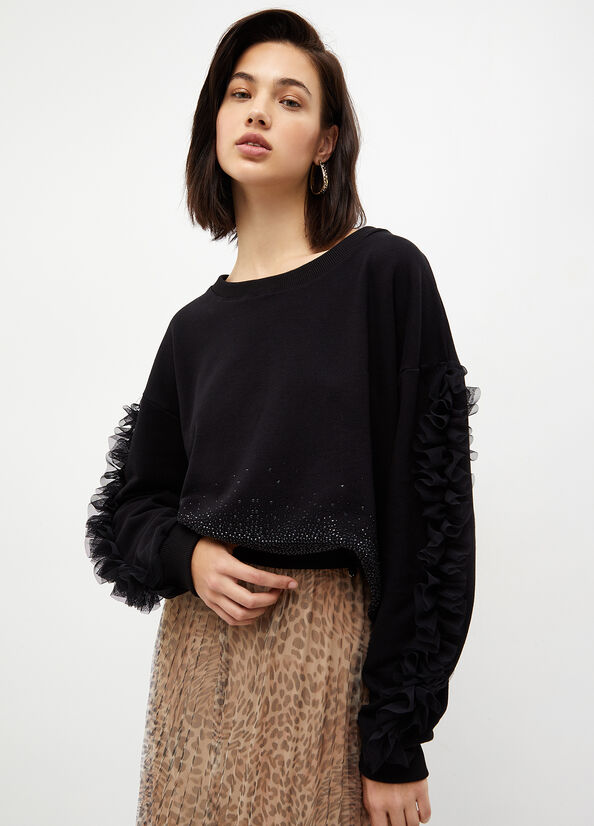 Felpa con strass e tulle