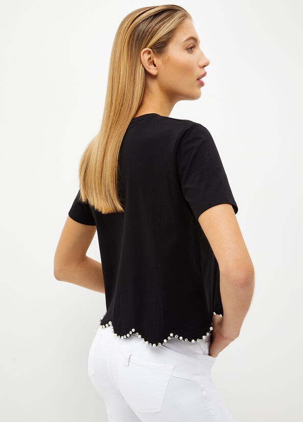 T-shirt con perle e strass