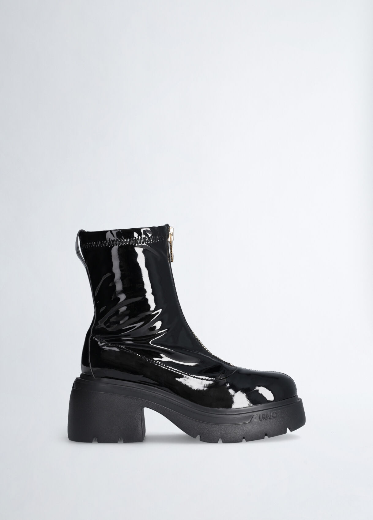 Black patent leather ankle boots