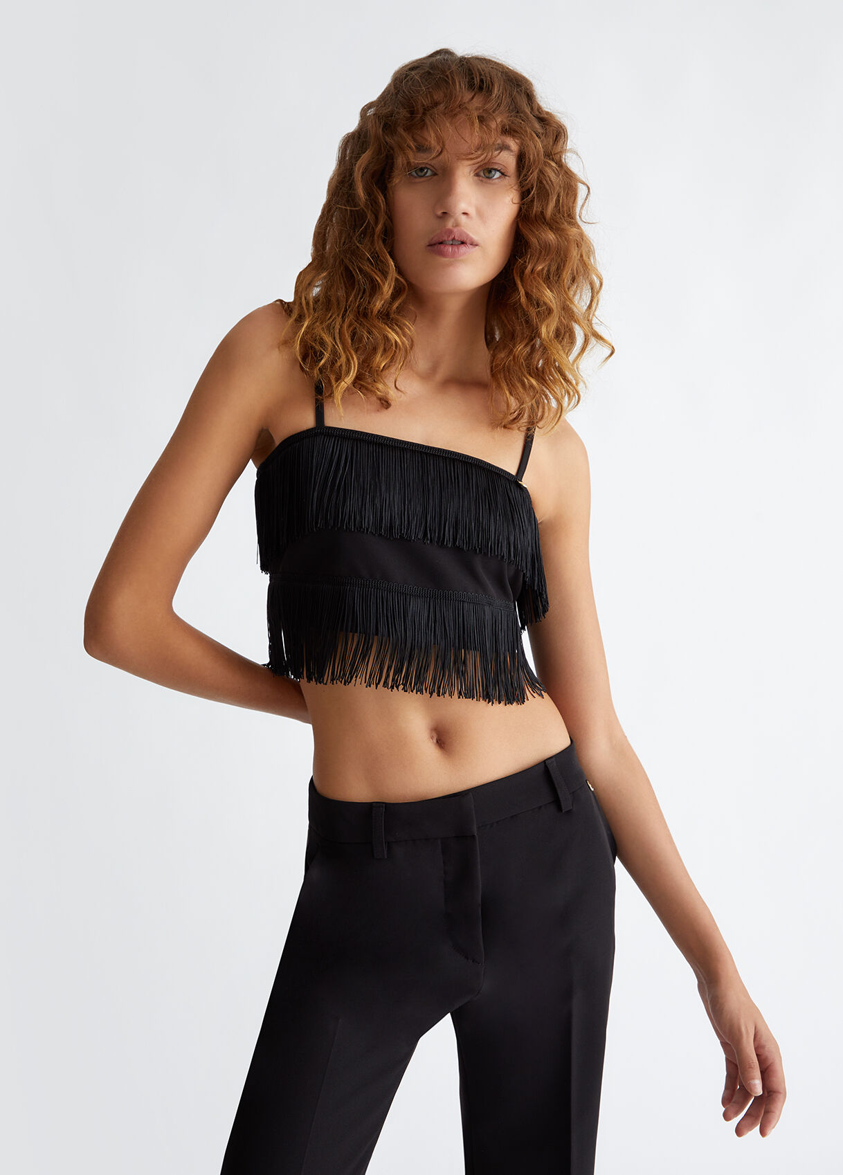 Black fringed crop top