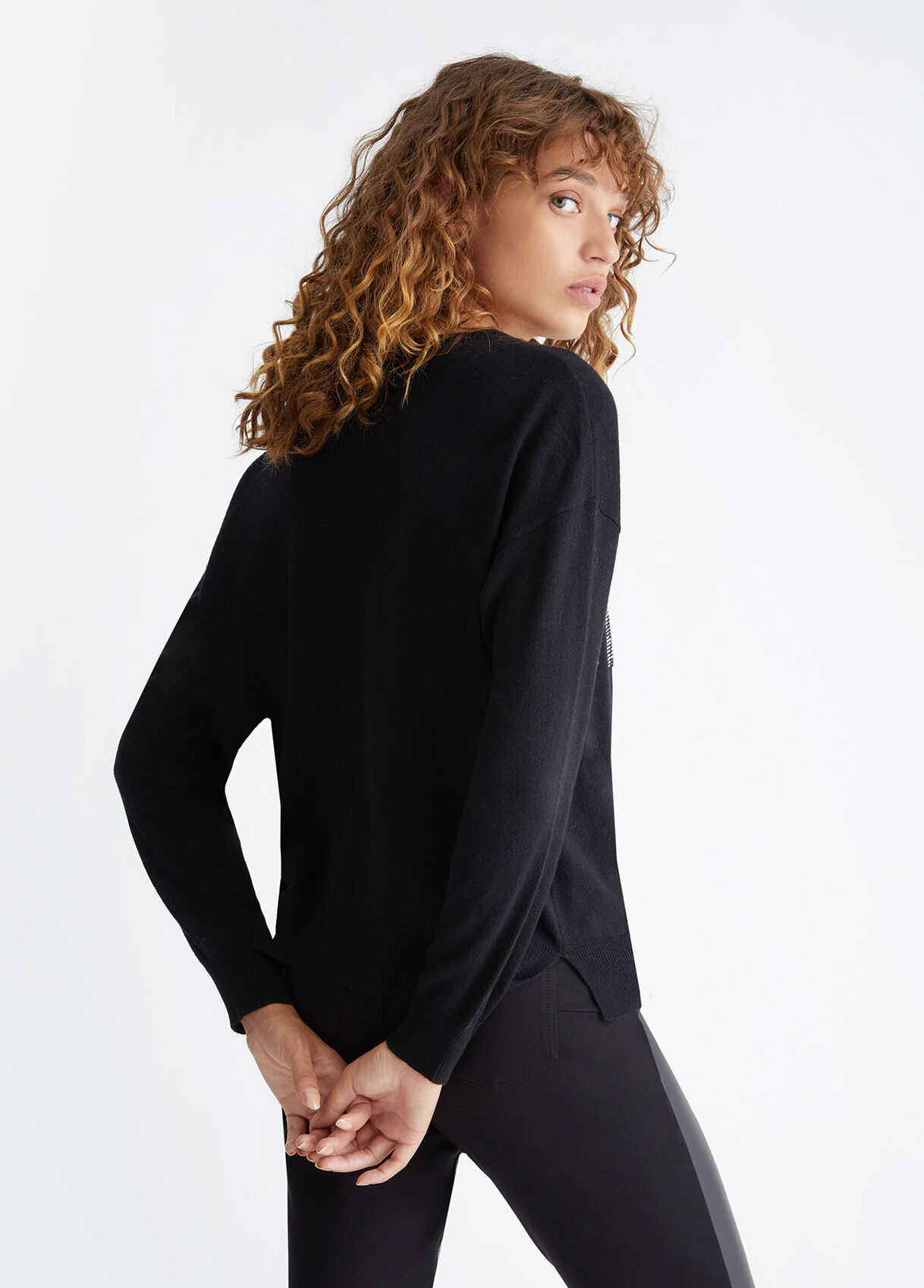 Eco-friendly sweater with logo and rhinestones